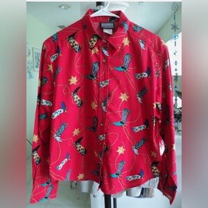 Red Cowboy Print Button Down Shirt